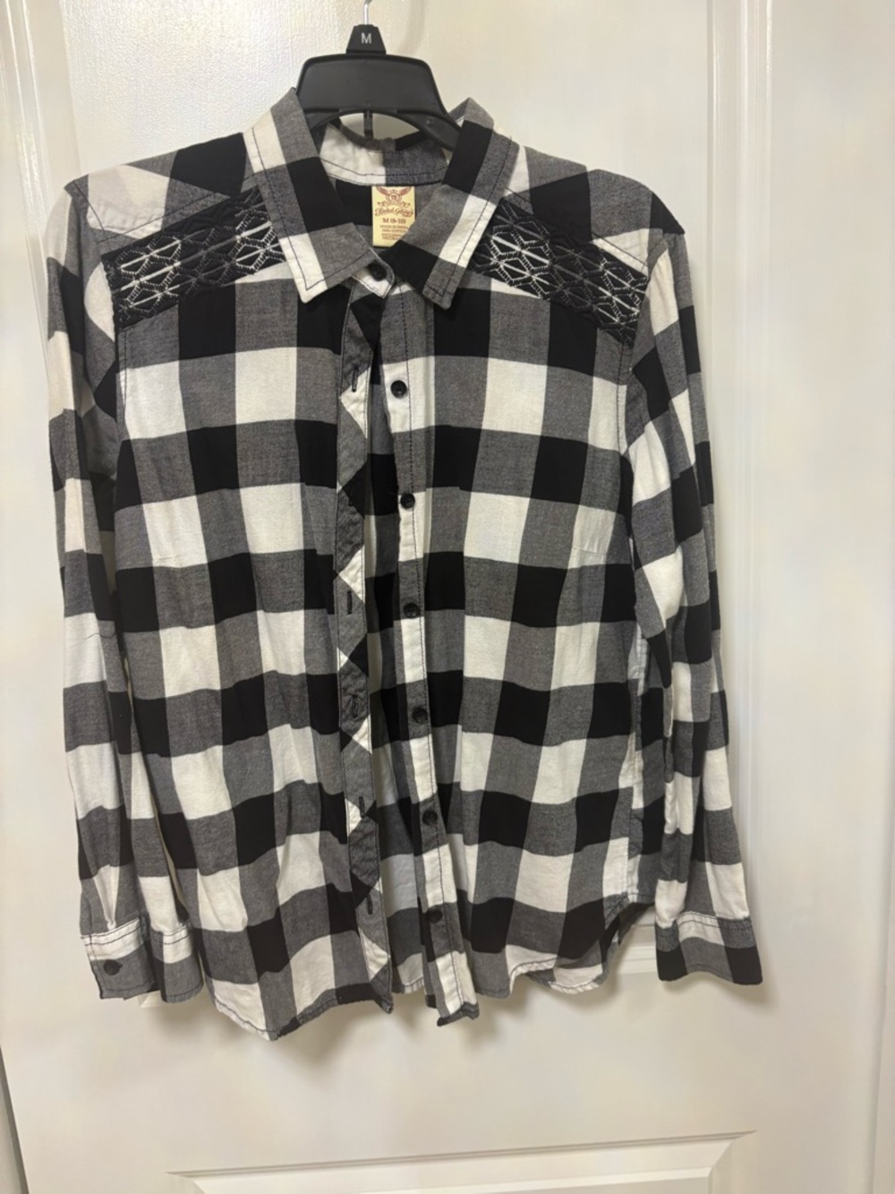 Faded Glory Black and White Buffalo Check Button-Down Shirt